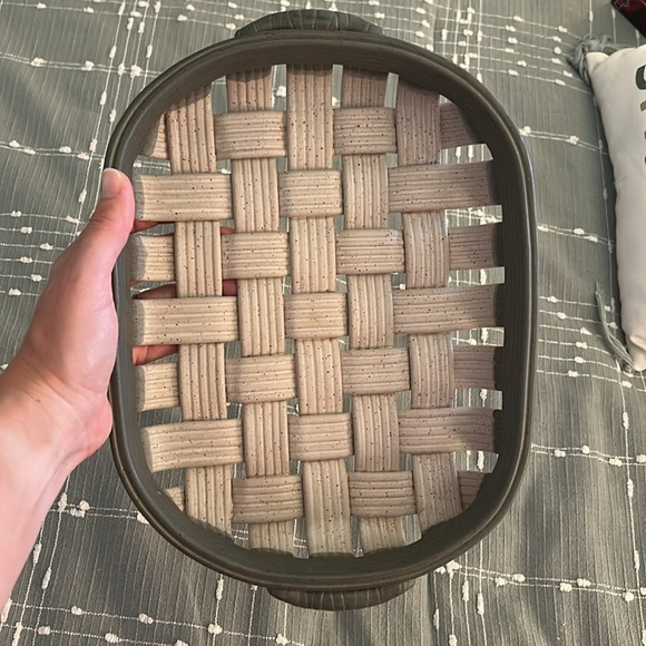 Restoration Hardware Ceramic Woven Basket With Handles RH Stamp Cream blue gray - Picture 8 of 11